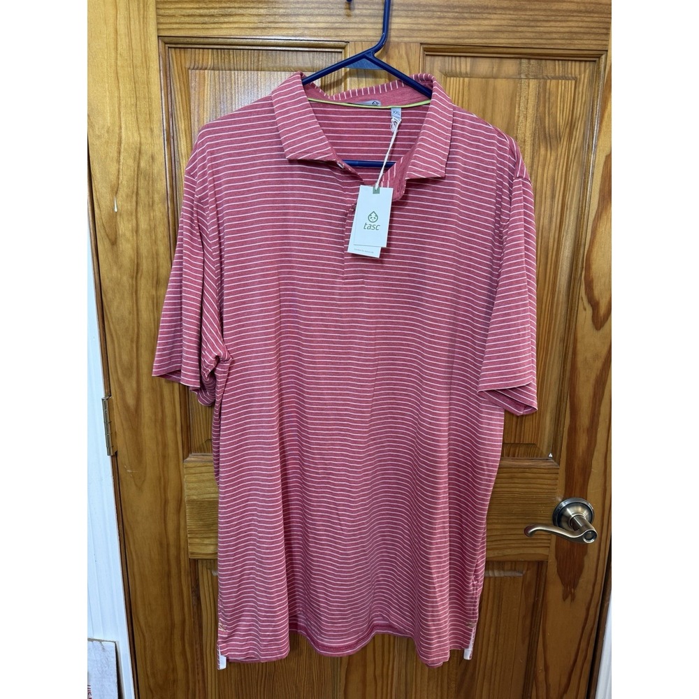 Tasc NWT Polo Shirt Mens XXL Brookline Stretch‎ Performance Golf Red Stripes